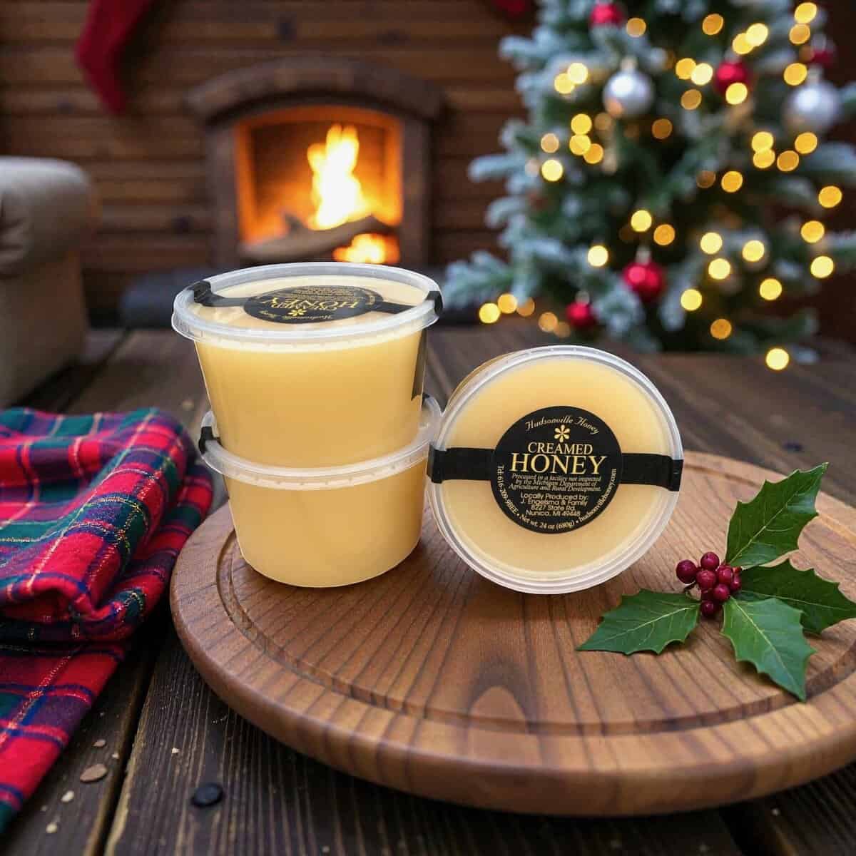 3 tubs of cream honey.