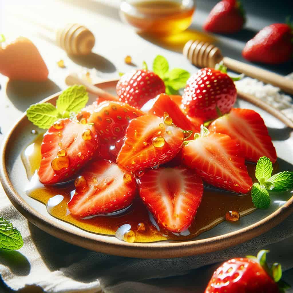 strawberries drizzled with honey